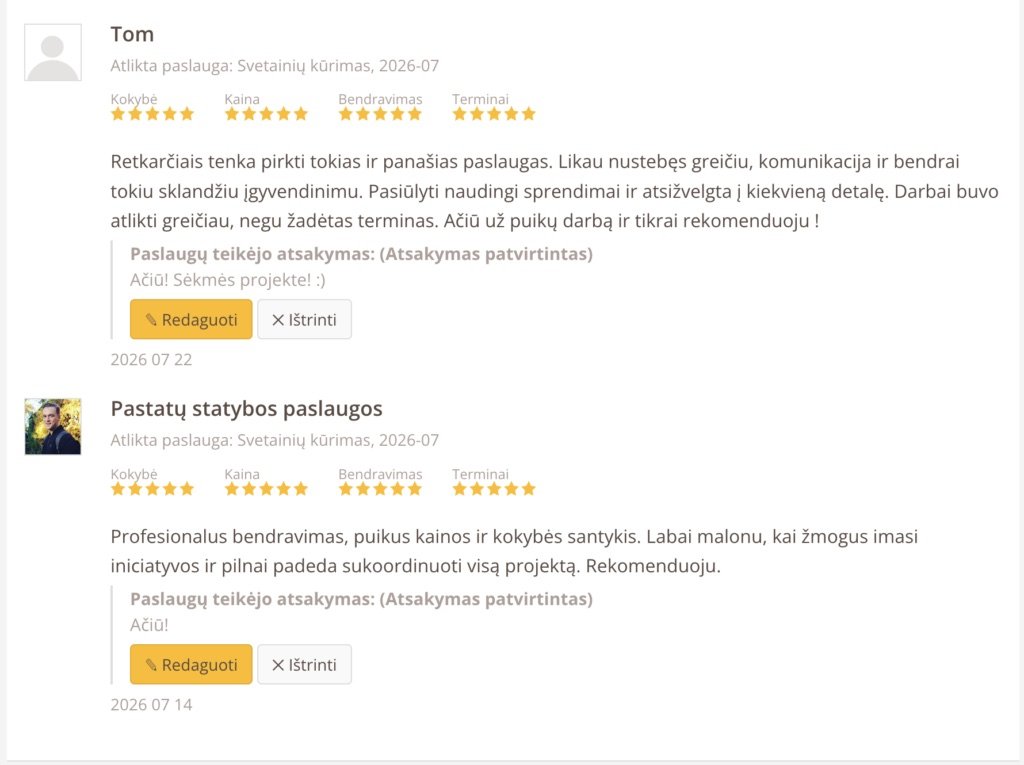 Klientų atsiliepimai apie Osvaldo Stonkaus svetainių kūrimo paslaugas Paslaugos.lt platformoje