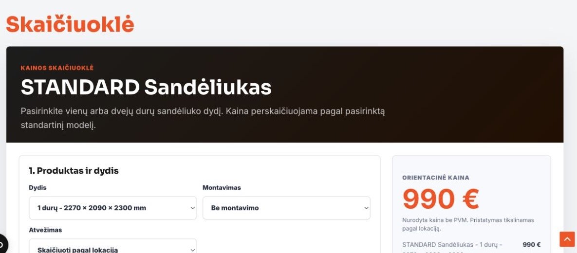 Pašiūrė.lt individuali kainų skaičiuoklė